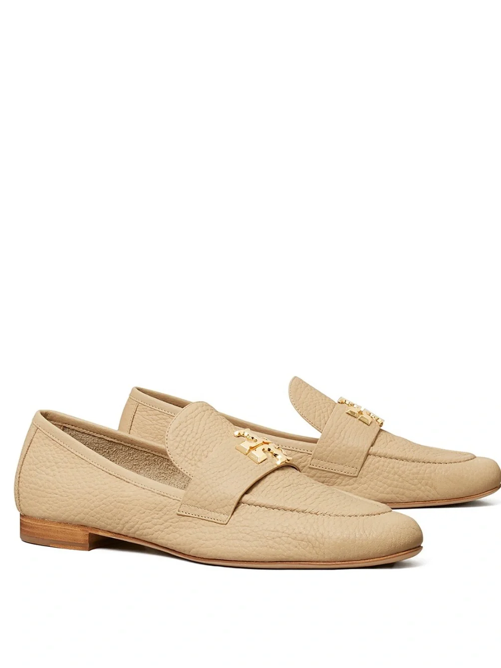 Tory Burch Eleanor Pale Beige Pebbled Leather Logo Loafers